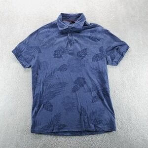Harmont & Blaine Polo Shirt Mens L Blue Regular Fit Short Sleeve Hawaiian Palm